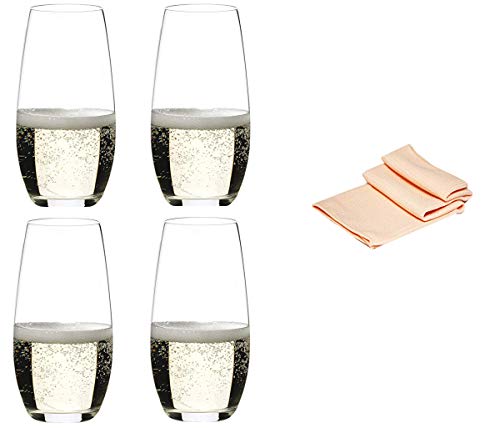 Riedel Champagnerglas 041428 4er Set für Champagner und Sekt O Wine Tumbler im Dekomiro Set mit Glasreinigungstuch